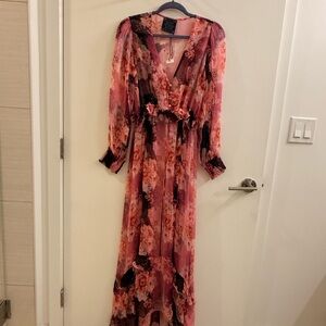 Jade Floral Long Sleeve Dress - Pink and Black